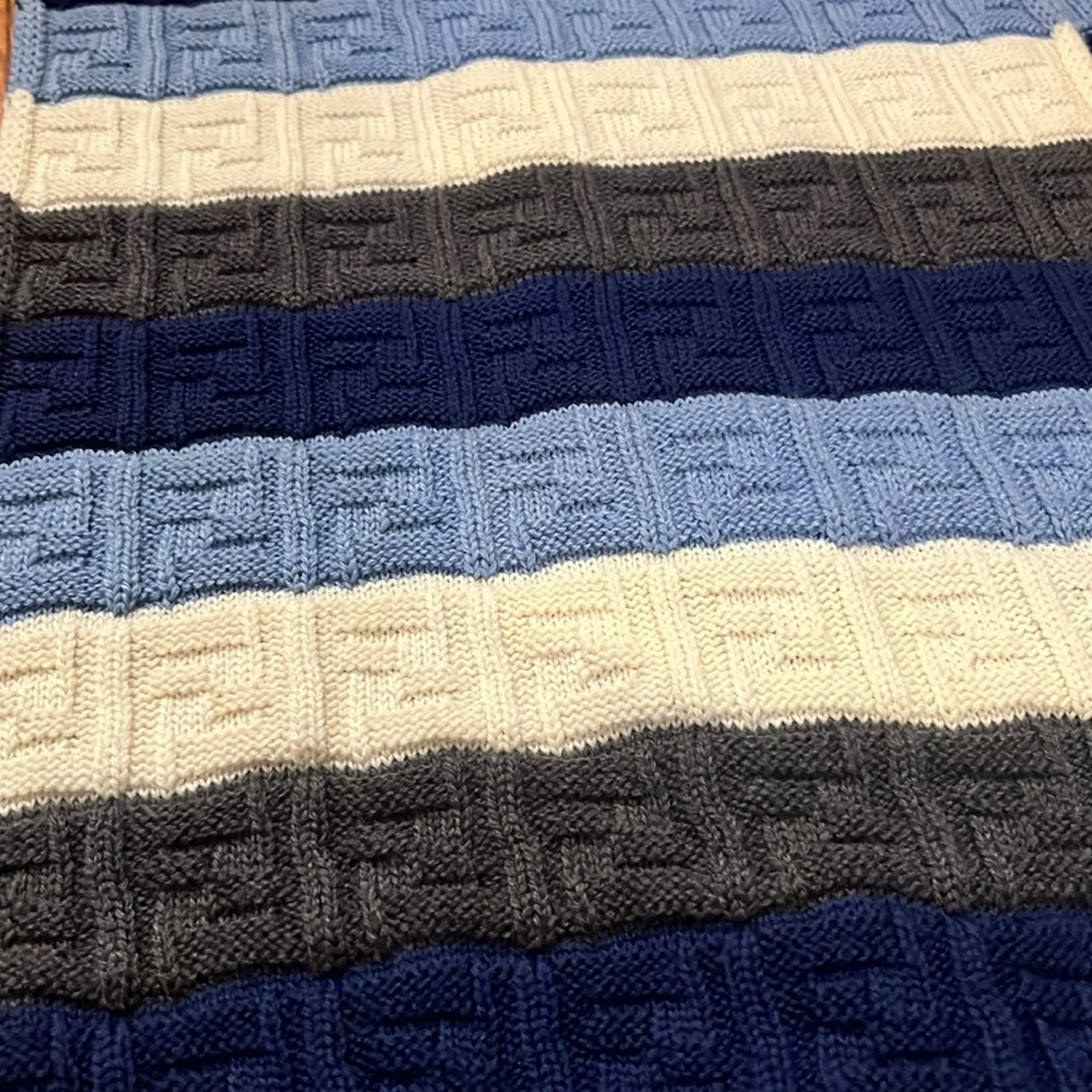 Fendi unisex FF Zucca logo monogram Striped Knit wool Scarf NEW - Picture 5 of 8